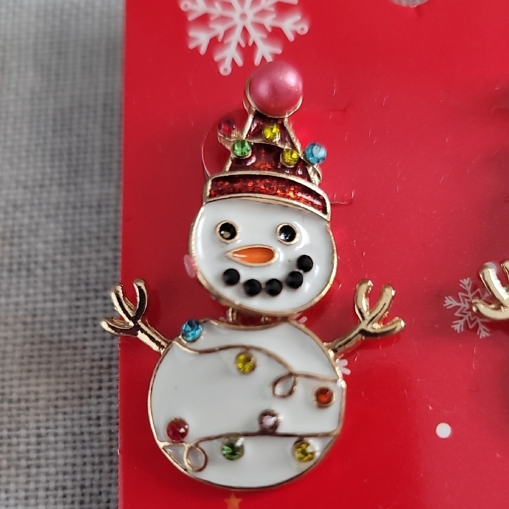 Colorful Snowman Holiday Earrings - Picture 2 of 6